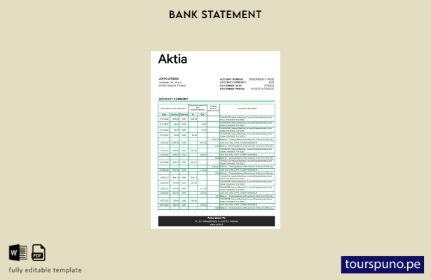Listo para imprimir la plantilla de Excel del extracto bancario de Finlandia Akt