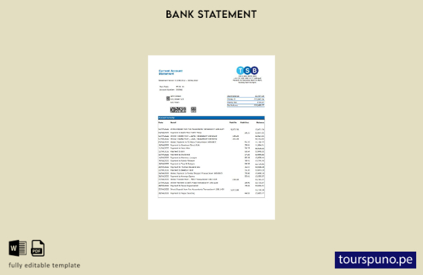 Plantilla de Excel de extracto bancario TSB del Reino Unido lista para imprimir