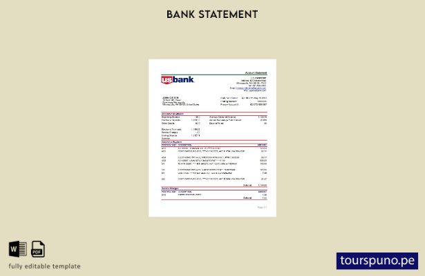 Plantilla de Excel de extracto bancario de USA Bancorp lista para imprimir