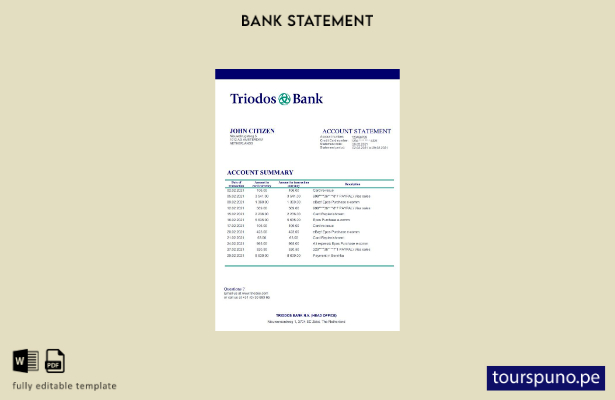Plantilla de Word   extracto bancario Triodos de Países Bajos listo para imprimi