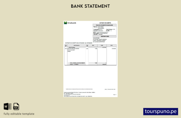 Plantilla de Word   extracto de cuenta de Togo Orabank listo para imprimir
