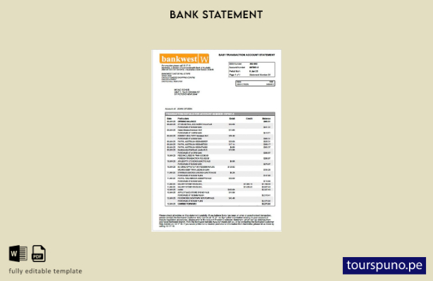 Plantilla de estado de cuenta de Bankwest de Australia lista para imprimir
