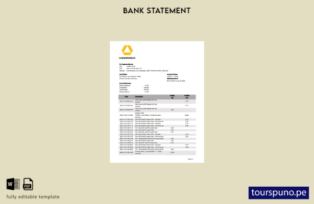 Plantilla de extracto de Commerzbank de Alemania lista para imprimir