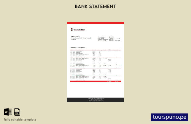 listo para imprimir Camerún Afriland Primera plantilla de extracto bancario