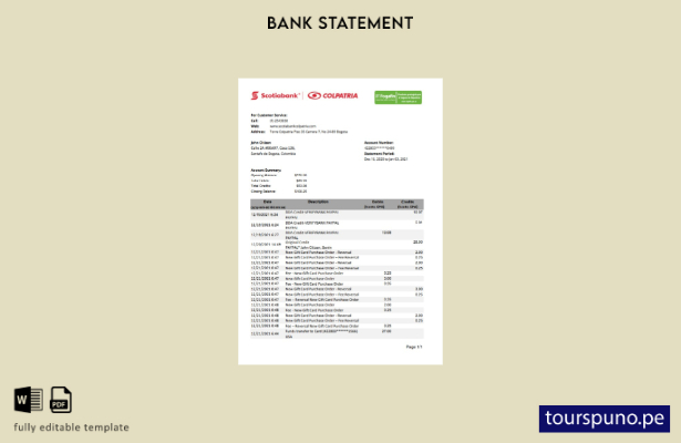 listo para imprimir Colombia Scotiabank Colpatria plantilla de excel de extracto