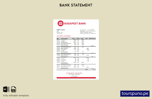 listo para imprimir Hungría Budapest Bank   Plantilla de Excel de extracto banca