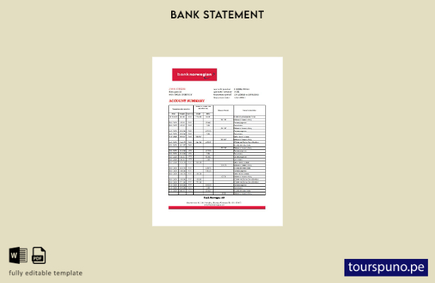 listo para imprimir Plantilla de Excel de extracto bancario AS noruego del Banco