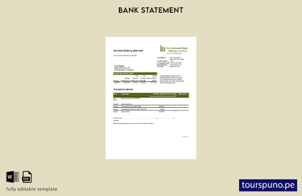 listo para imprimir Plantilla de Excel de extracto bancario de Liberia IB Intern