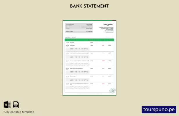 listo para imprimir Plantilla de Word   estado de cuenta Easypaisa de Pakistán