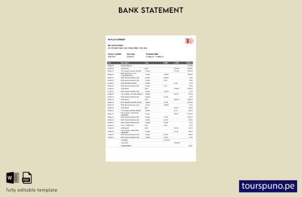 listo para imprimir Plantilla de Word   extracto bancario actual del Reino Unido