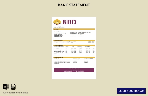 listo para imprimir Plantilla de Word   extracto bancario de Brunei Bank Islam B