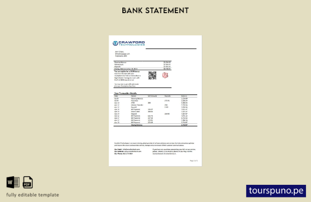 listo para imprimir Plantilla de Word   extracto bancario de Crawford Technologi