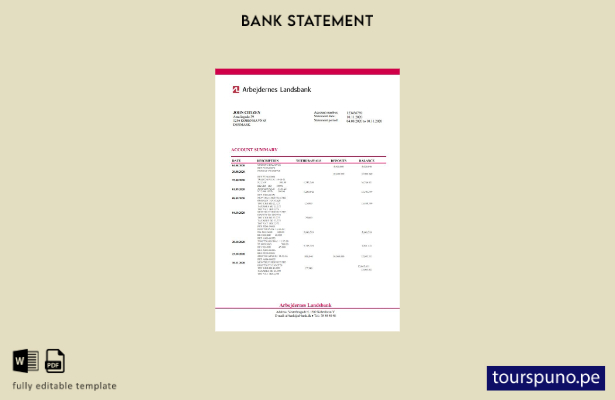 listo para imprimir Plantilla de Word   extracto bancario de Dinamarca Arbejdern
