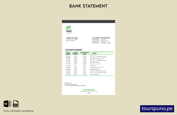 listo para imprimir Plantilla de Word   extracto bancario de Guinea Bissau Banco