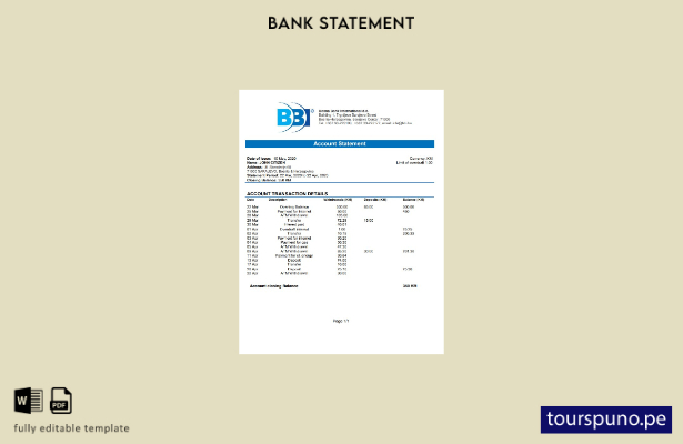 listo para imprimir Plantilla de Word   extracto bancario internacional del banc
