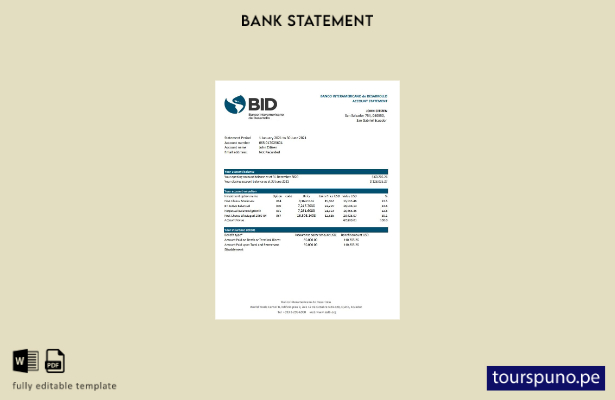 listo para imprimir Plantilla de excel de extracto bancario BID del Banco Intera