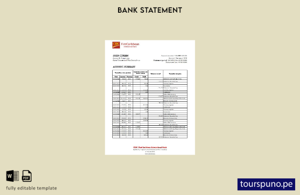 listo para imprimir Plantilla de versión en Word del primer extracto bancario in