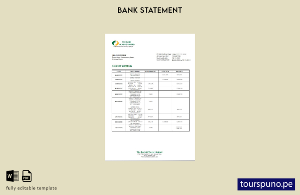 listo para imprimir Saint Kitts y Nevis Plantilla de Word   extracto bancario de