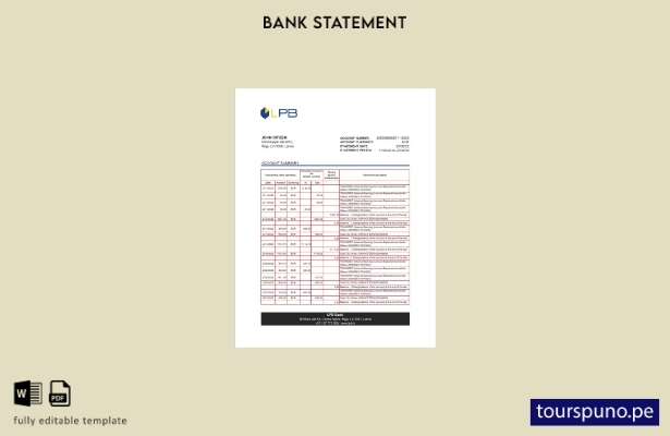 listo para imprimir el extracto bancario LPB de Letonia en Excel. plantilla