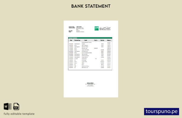 listo para imprimir la palabra extracto bancario del Sahara de Libia. plantilla