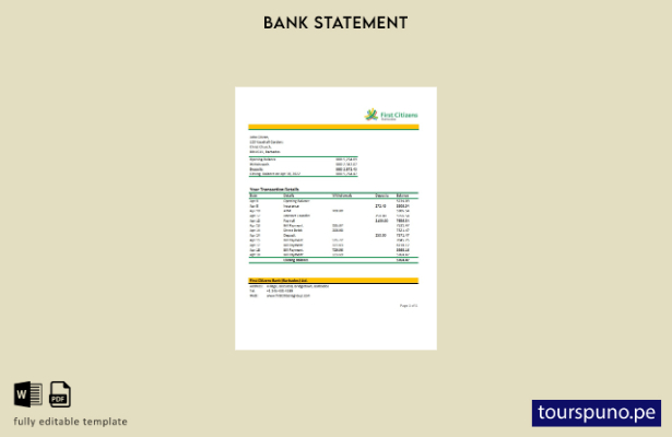 listo para imprimir la plantilla de Excel del extracto bancario de los primeros