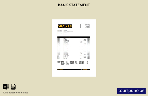 listo para imprimir plantilla de Excel de extracto bancario ASB de Nueva Zelanda