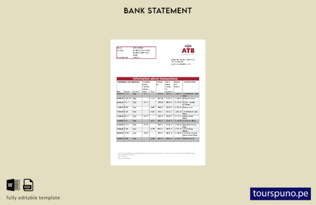 listo para imprimir plantilla de Excel de extracto bancario ATB de Túnez