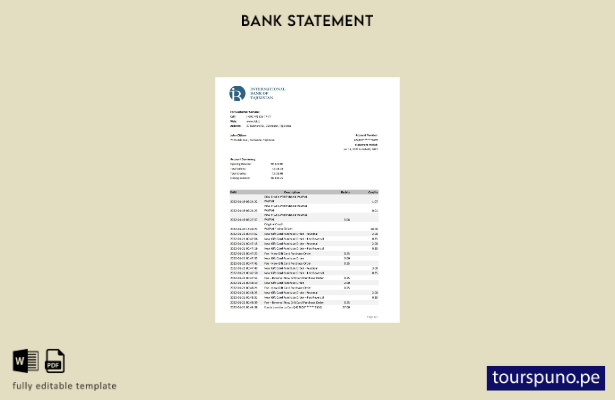 listo para imprimir plantilla de Excel de extracto bancario ITB de Tayikistán