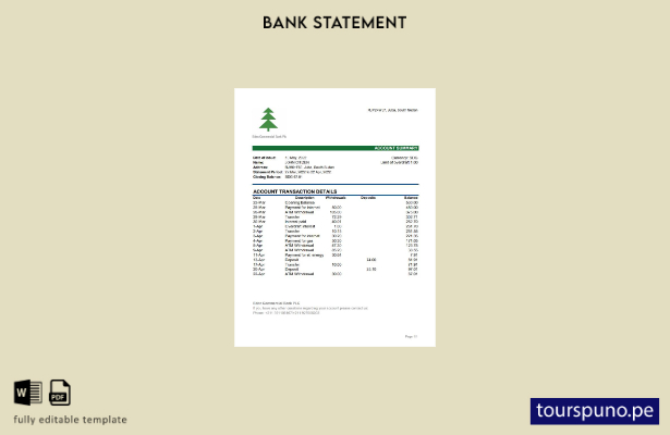 listo para imprimir plantilla de Excel de extracto bancario comercial de Sudán d