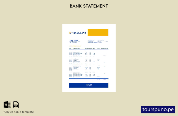listo para imprimir plantilla de Excel de extracto bancario de Albania Tirana