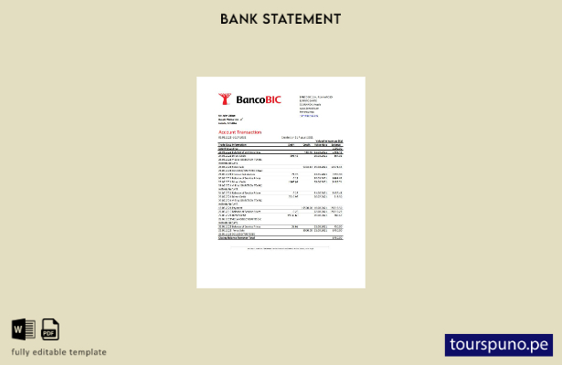 listo para imprimir plantilla de Excel de extracto bancario de Angola Banco BIC