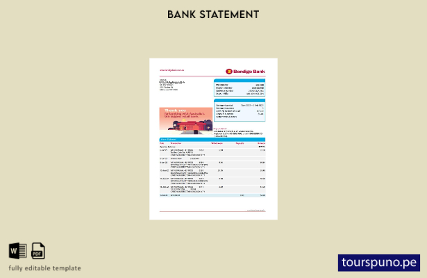 listo para imprimir plantilla de Excel de extracto bancario de Australia Bendi 1