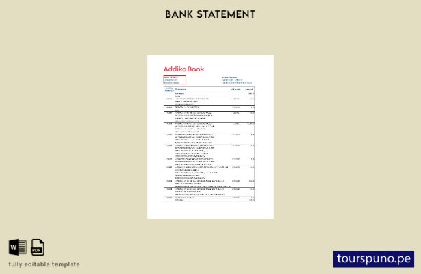 listo para imprimir plantilla de Excel de extracto bancario de Austria Addiko Ba
