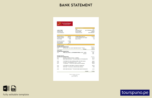 listo para imprimir plantilla de Excel de extracto bancario de Bahamas FirstCari