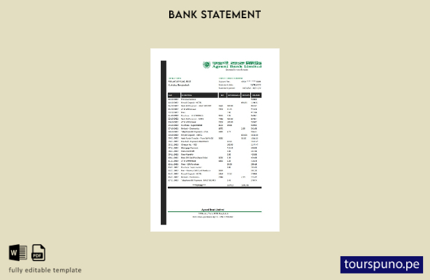 listo para imprimir plantilla de Excel de extracto bancario de Bangladesh Agrani