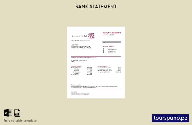 listo para imprimir plantilla de Excel de extracto bancario de Barbados Butterfi