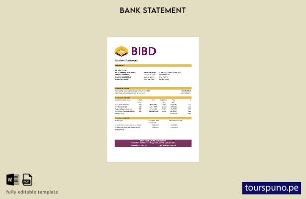 listo para imprimir plantilla de Excel de extracto bancario de Brunei Bank Islam