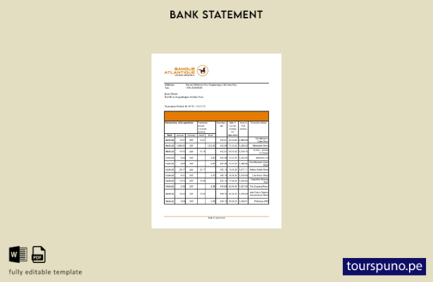 listo para imprimir plantilla de Excel de extracto bancario de Burkina Faso Banq