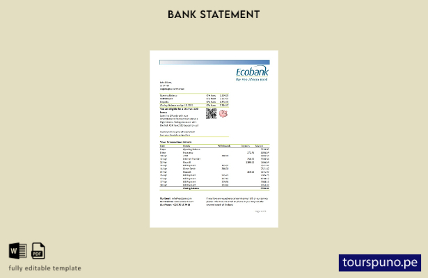 listo para imprimir plantilla de Excel de extracto bancario de Burkina Faso Ecob