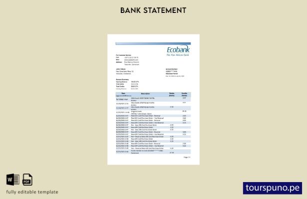 listo para imprimir plantilla de Excel de extracto bancario de Camerún Ecobank