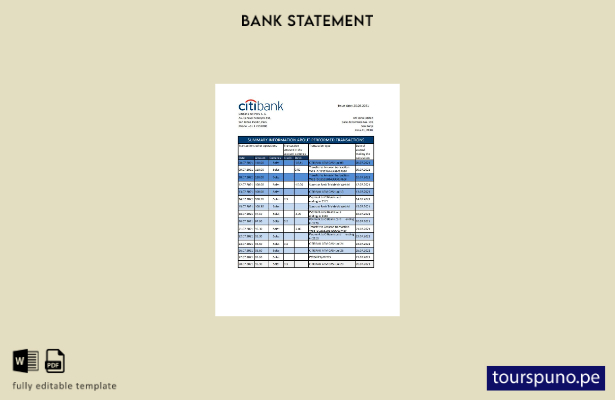 listo para imprimir plantilla de Excel de extracto bancario de Citibank de Perú