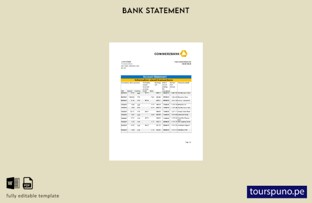 listo para imprimir plantilla de Excel de extracto bancario de Commerzbank de Be