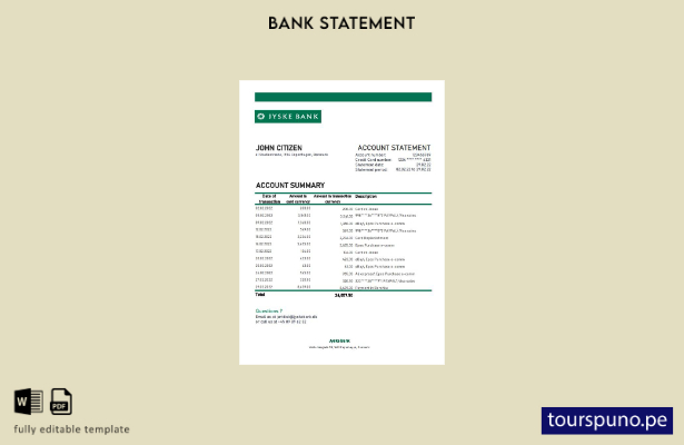 listo para imprimir plantilla de Excel de extracto bancario de Dinamarca Jyske