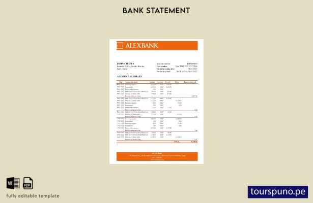listo para imprimir plantilla de Excel de extracto bancario de Egipto Alex