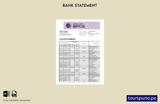 listo para imprimir plantilla de Excel de extracto bancario de France Groupe BPC