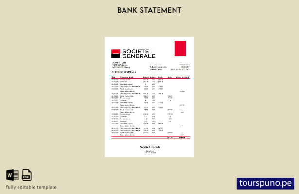 listo para imprimir plantilla de Excel de extracto bancario de France Société Gé