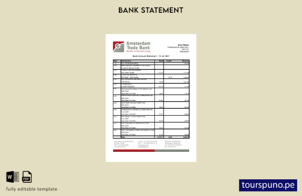 listo para imprimir plantilla de Excel de extracto bancario de Holanda Amsterdam
