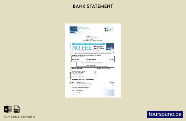 listo para imprimir plantilla de Excel de extracto bancario de Indiana Centier d