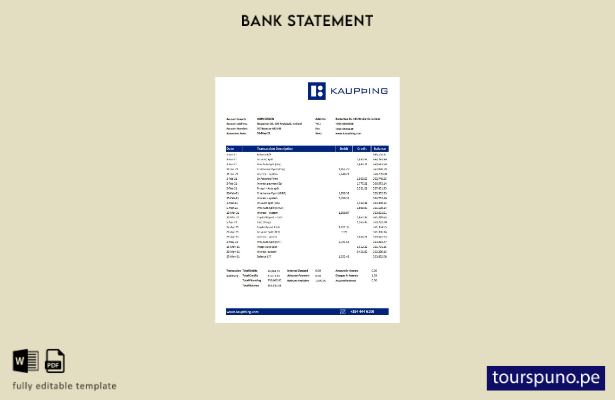 listo para imprimir plantilla de Excel de extracto bancario de Islandia Kaupthin