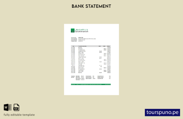 listo para imprimir plantilla de Excel de extracto bancario de Jordania El Cairo